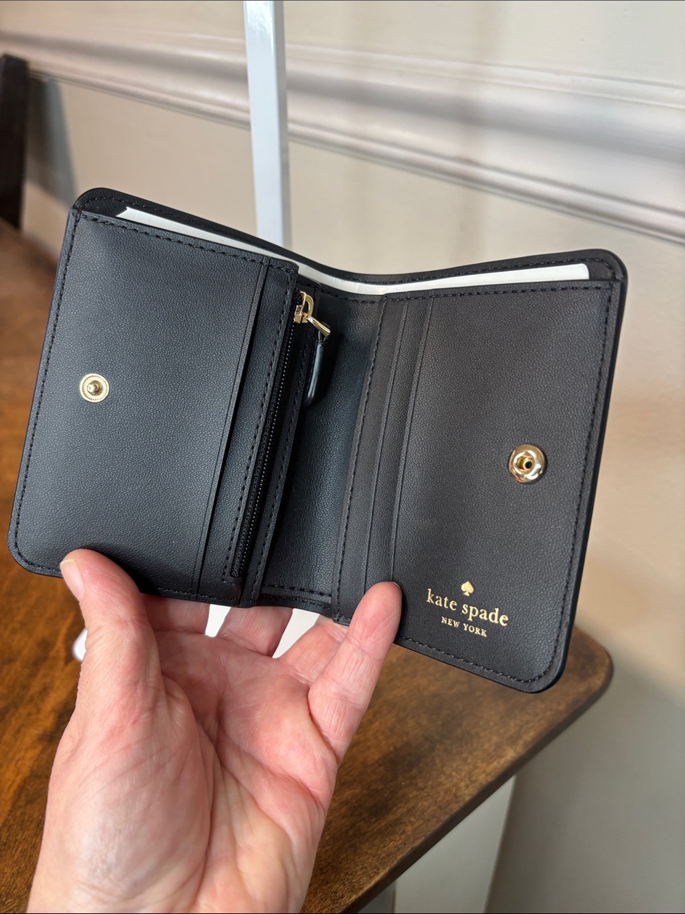 Kate Spade Black Saffiano Leather Compact Snap Wallet- New - Picture 4 of 8
